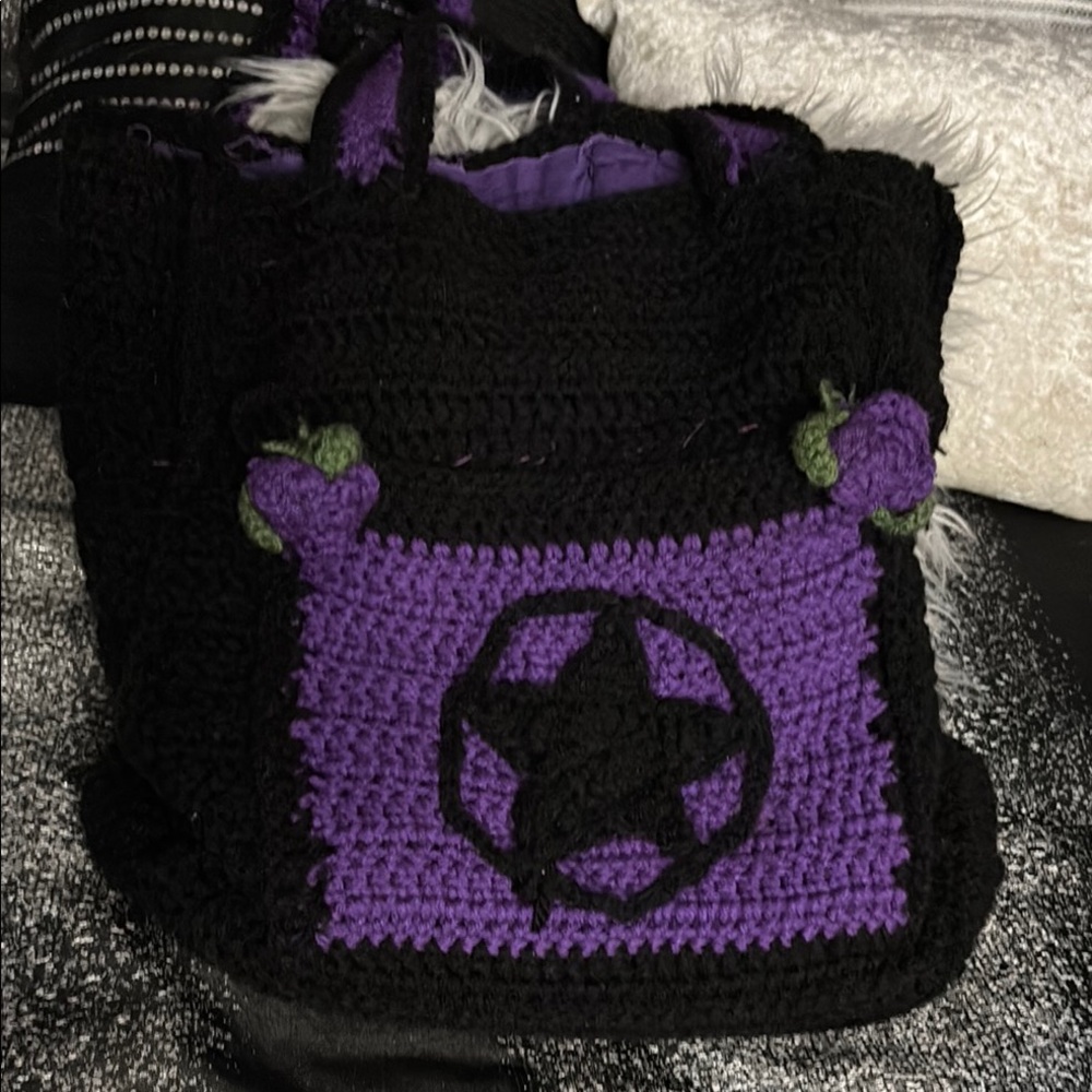 Black and Purple Crochet Tote Bag